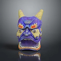 Artistic Animal Mask Featuring Purple Color Yellow Horns And Red Flame Patterns