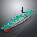 Military Warship With Green Deck And Radar Domes 3d model