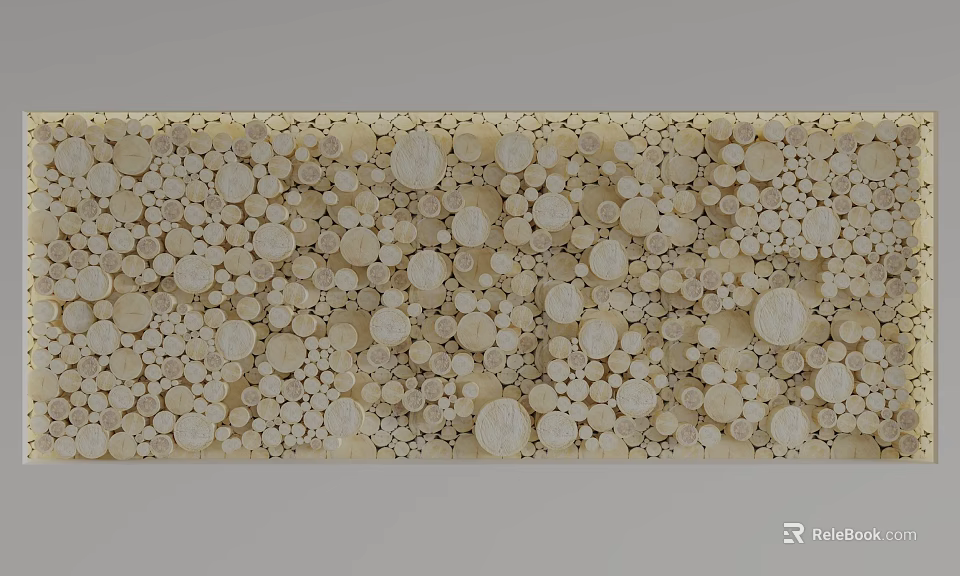 Natural Wood Slices Wall Art With Circular Patterns And Light Texture Design 3d model