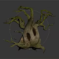 Natural Style Hollow Tree Stump Scene Component With Twisted Branches And Textured Bark
