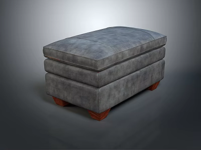 Modern Gray Upholstered Sofa Stool With Padded Seat And Wooden Legs Design 3d model