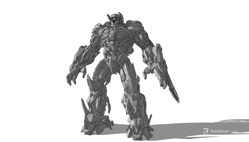 Mechanical Warrior Detailed Line Art Design With Sharp Armor And Weapons 3d model 