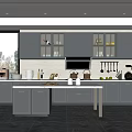 Modern Kitchen Interior With Grey Cabinets Marble Island Countertop And Open Design