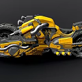 Striking Yellow and Black Futuristic Motorcycle with Thick Tires and Mechanical Details