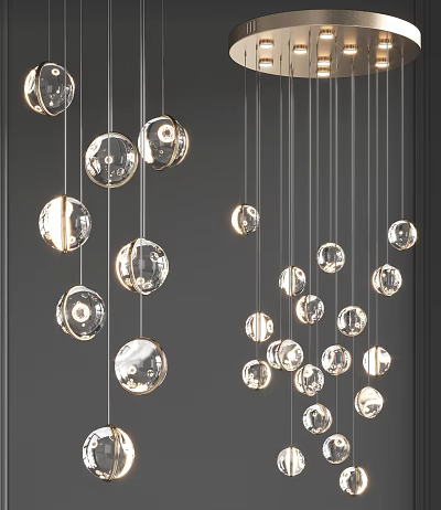 Elegant Modern Crystal Chandelier With Hanging Glass Balls And Warm Lighting Effects 3d model