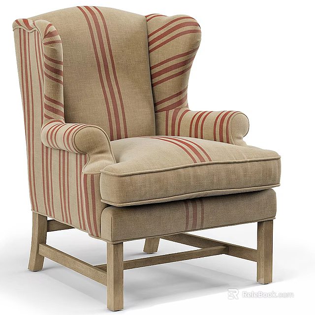 Classic Striped Fabric Single Sofa With Wooden Legs And Comfortable Armrest Design 3d model 