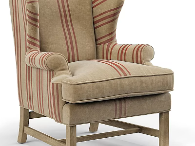 Classic Striped Fabric Single Sofa With Wooden Legs And Comfortable Armrest Design 3d model