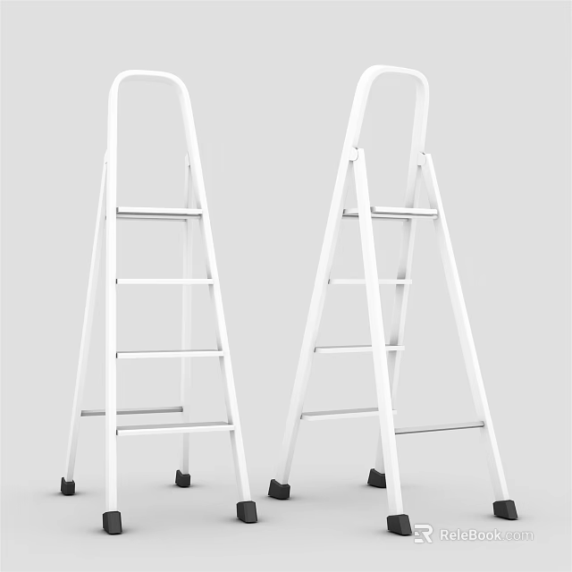 White Step Ladders With Handrails And Rolling Wheels For Household Living Supplies 3d model 