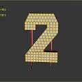Creative Number 2 Shaped LED Light With Small White Bulbs For Household Decor 3d model