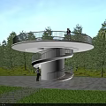 Spiral Observation Deck Structure In Park With Green Trees And People Walking 3d model