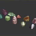 Various Colored Natural Minerals With Different Shapes Displayed on Reflective Surface