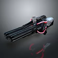 Futuristic Multi Barrel Sci Fi Weapon With Red Glowing Mechanical Accents 3d model
