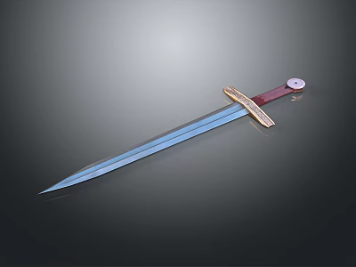Traditional Decorative Sword With Blue Metal Blade Red Hilt And Golden Ornament 3d model