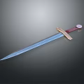 Traditional Decorative Sword With Blue Metal Blade Red Hilt And Golden Ornament