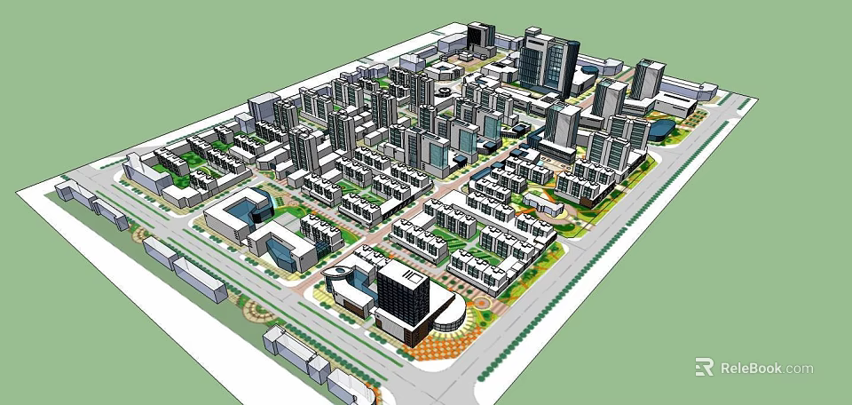 Urban City Planning Aerial View With High Rise Buildings Road Networks And Green Spaces 3d model 