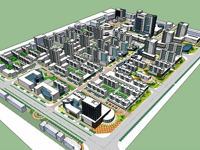 Urban City Planning Aerial View With High Rise Buildings Road Networks And Green Spaces 3d model