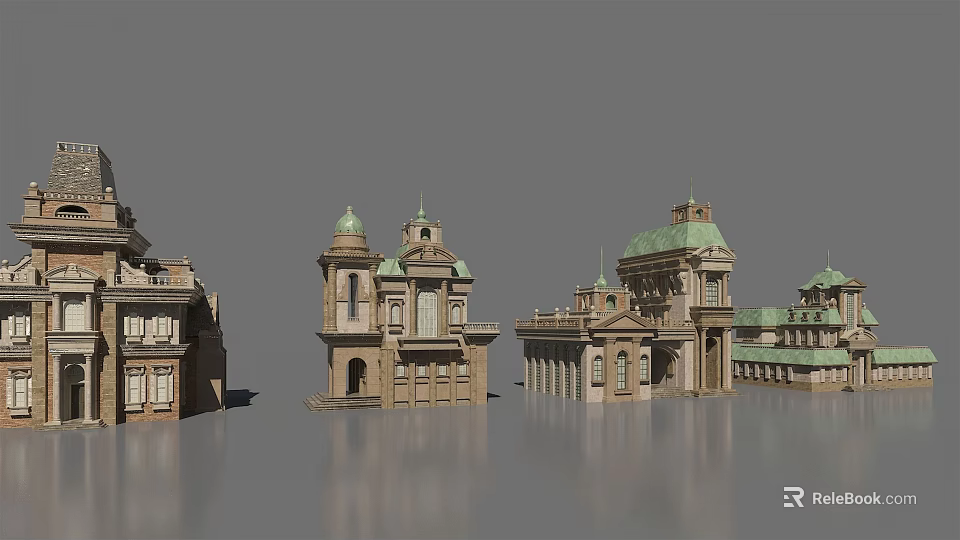 Classic European Architecture with Ornate Domes Towers and Balconies in Architectural Model 3d model 