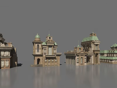 Classic European Architecture with Ornate Domes Towers and Balconies in Architectural Model 3d model