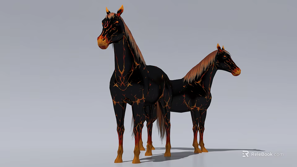 Black Reptiles With Flame Patterns Standing Together On White Background 3d model 