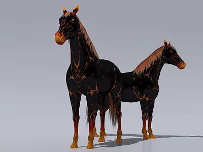 Black Reptiles With Flame Patterns Standing Together On White Background 3d model