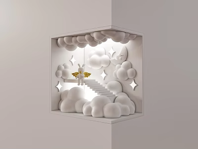 Dreamy 3D Paper Art Wall Light with Clouds Staircase Little Angel Moon and Stars 3d model