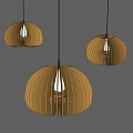 Wooden Dome Shaped Pendant Lights With Striped Design And Light Glowing Through Gray Wall Background