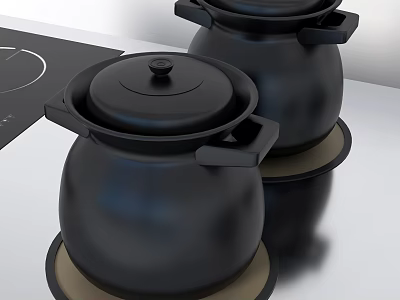 Two Black Modern Design Kitchen Electric Pots With Lids For Home Cooking Appliances 3d model