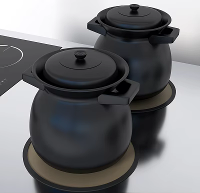 Two Black Modern Design Kitchen Electric Pots With Lids For Home Cooking Appliances 3d model