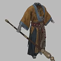 Traditional Ancient Style Robe With Brown Blue Fabric Decorative Belt And Tassel Accessories