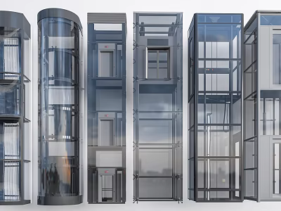Modern Elevator Design Variations With Glass Enclosed And Architectural Structural Styles 3d model