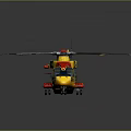 Yellow And Red Rescue Helicopter With Rotor Blades And Emergency Equipment