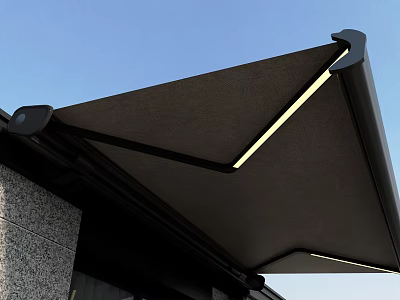 Modern Outdoor Awning With Black Frame Gray Fabric And LED Light 3d model