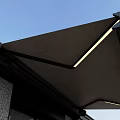 Modern Outdoor Awning With Black Frame Gray Fabric And LED Light