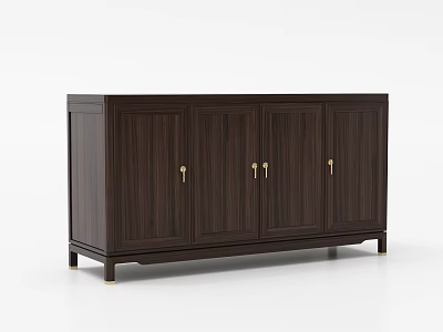 Dark Brown Wooden Sideboard With Gold Handles And Cabinet Doors Modern Design For Dining Room 3d model
