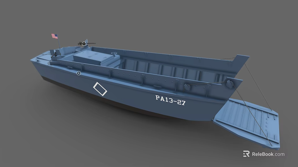 Blue Yacht Exterior With American Flag And PA13 27 Number 3d model 