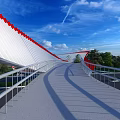 Modern Curved Landscape Bridge Design Over Road With Greenery And Vehicles