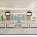 Cute Baby Products Store Interior With White Cribs Pendant Lights And Cactus Wall Decor