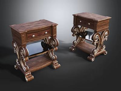 Classic Wooden Bedside Tables With Carved Accents Drawers And Curved Legs 3d model