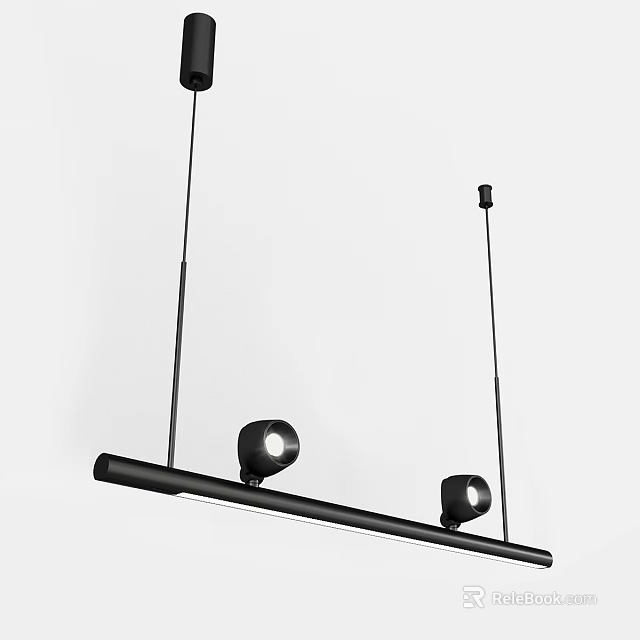 Modern Black Chandelier With Bar Structure And Two Light Heads Ceiling Design 3d model