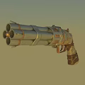 Vintage Industrial Revolver With Multiple Barrels Metallic Finish And Leather Wrapped Grip