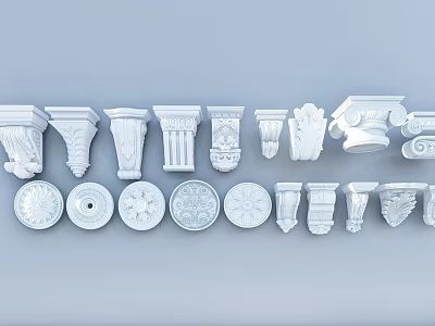 Various Classical Column Capitals With Ornate Designs And Intricate Carving Details 3d model