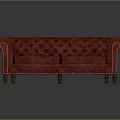 Red Tufted Leather Two Seater Sofa With Wooden Legs And Armrests