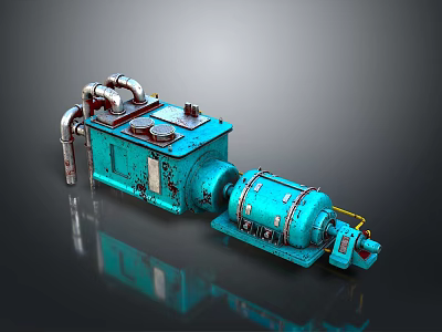 Blue Industrial Mechanical Equipment With Metal Pipes Motor And Control Panel 3d model