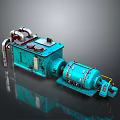 Blue Industrial Mechanical Equipment With Metal Pipes Motor And Control Panel