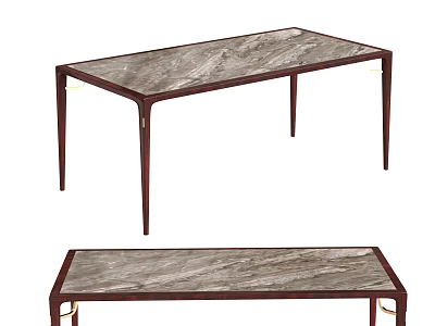 Elegant Dining Table With Marble Top And Wooden Legs With Metal Accents 3d model