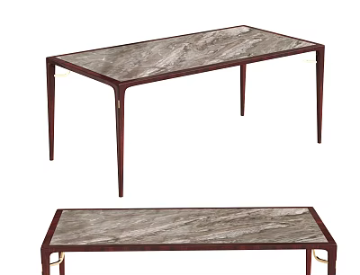 Elegant Dining Table With Marble Top And Wooden Legs With Metal Accents 3d model