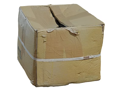 Damaged Cardboard Box Secured With Taped Straps And Torn Edges 3d model