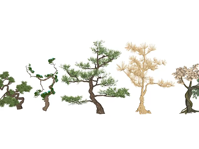Various Types of Arbor Trees With Different Shapes Green Foliage and Bare Branches 3d model