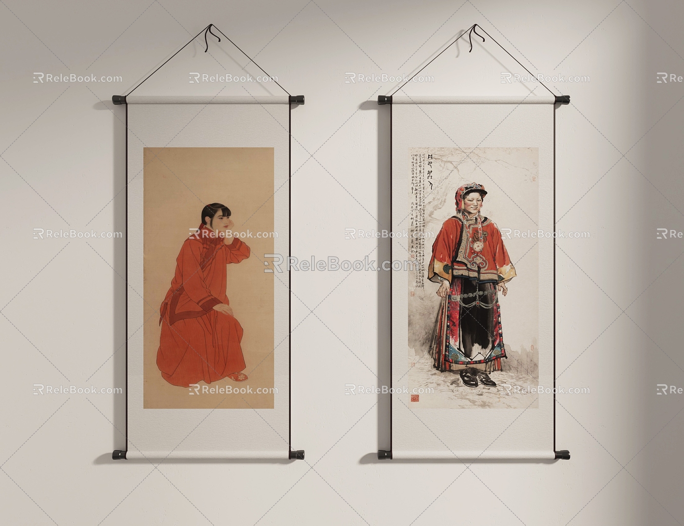 New Chinese figure decorative painting 3d model