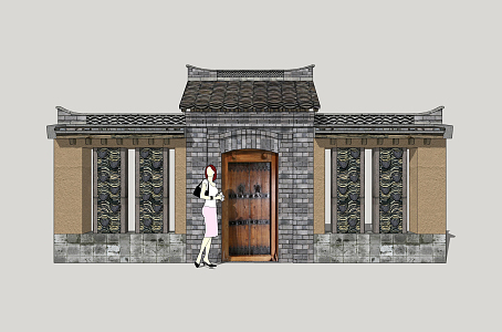 Chinese Style Gate Rural Folk Courtyard Gate 3d model